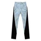 Patchwork Denim Colorblock Pencil Pants For Women High Waist Loose Chic Trousers Female Clothing 2021 Style