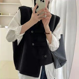 Fall Korean Irregular Loose Sweater Vest Lazy Wind Double-Breasted Knitted Vest Women's Cardigan-Outfit