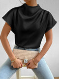 2025 New Small High-Necked Bat Short-Sleeved Chiffon