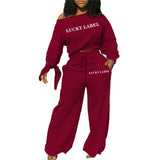 Label Piece Two Set Women Sweatsuits for Women Fall Clothes Tracksuit Bow Petal Sleeve Loose Pants Wholesale