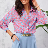 Breasted Long Sleeve Blouse Temperament Turn Down Collar Loose Shirt Spring Flower Print Tops Elegant Blusas Mujer