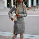 Fashion Knitted Sweater Dress Women Long Sleeve V Neck Solid Jumper Loose Knit Dresses Autumn Winter Female Sweaters