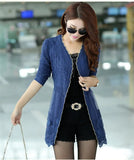 Knit Cardigan Sweater Casual Elegant Fashion Slim Solid Color Long sleeve Lace Long Cardigan Female Outwear Tops