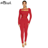 Fall Streetwear Black Bodycon Jumpsuit Women Long Sleeve Hollow Out One Piece Outfits For Rompers Women Jumpsuits