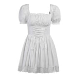 Goth Bandage Harajuku White Lolita Kwaii Dresses Black Women Sexy Mini Dress Gothic Lace Puff Sleeves Bodycon Partywear-Outfit