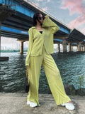 Spring 2022 Pleated Womens Pants Fashion Elastic High Waist Wide Leg Pants Female Casual Green Loose Baggy