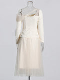 Fashion Temperament Set Women's Spring 2025 New Net Yarn Stitching Design With Long-Sleeved Body Skirt