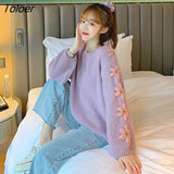 Embroidery Sweater Top 2021 New Fashion Basic Casual Female Pulloves Long Sleeve Loose Lazy Sweet Style Hot Sale