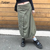 Fashion Low Waist Solid Long Skirt Y2k Women High Waist Retro Ruched Cargo Skirts Long Slit Tech Outfits