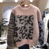 Harajuku Women Sweaters 2019 New Sueter Mujer Patchwork Mohair Female Sweater Leopard Print O-Neck Pullovers