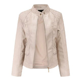 VAREY LIN New Spring Autumn Moto Biker Pu Coat Women Casual Stand Collar Zipper Faux Leather Jacket Lady Casual Slim