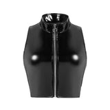 Toloer Ladies PVC Mirror Bright Leather Vest Sexy Show Chest Skin Vest Size Accurate No Smell-Outfit