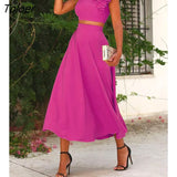 Summer Casual Ruffles Sleeveless Backless Corset Crop Tank Top & A Line Maxi Skirt Set Women's Two Piece Dress Holiday
