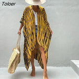 2023 Autumn Beach Kimono Swimwear Women Print Bikini Cover Ups Swimsuit Fashion Loose Plus Size Beachwear Hooded