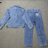 Devil Island Jeans Star Embroidered Jacket High Street Vintage Shorts-Outfit