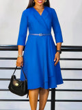 Women's 2025 Autumn And Winter 2025 New Fashion V-Neck Solid Dress With High-Waisted African