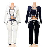 Long-Sleeved Knitted Shirt Coat + Straight Trousers + Vest Three-Piece Set High Quality Women's