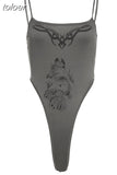 Cyber Y2k Printed Spaghetti Strap Bodysuit Sexy Backless Tank Tops Women 2023 Summer Clothes Streetwear