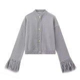 Women's INS Burst Cuff Hair Spliced Cardigan Commuter Sweater Jacket Knitted