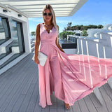 Summer And Autumn New Deep V Jumpsuit INS Sexy Waist Wide Leg Sleeveless Jumpsuit-Outfit