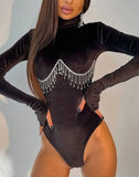 Turtleneck Fringe High Cut Sexy Velvet