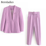 Office Ladies Long Sleeve Blazer + Trousers 2 Piece Set Blazer Suit Fashion Women's Pant Suit Simple Solid Color