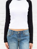 Vintage Patchwork Ribbed T-shirt Women Autumn Casual O-Neck Long Sleeve Tee Shirt Retro Streetwear Y2K T Shirts Tops-Outfit