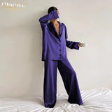 Causal Loose Home Suit Autumn Long Sleeve Shirts With High Wasit Pants Set Women Elegant Black Satin 2 Piece Pants