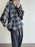 Women's Brushed Diagonal Button Plaid Blouse Long Sleeve Loose Casual