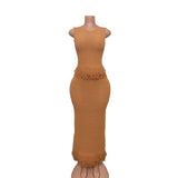 New Hollow Knitted Jassin Set Sleeveless High-Collar Top + Two-Piece