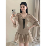 Sweet Temperament V Neck Waist Dress Gentle Style Unique Beauty Thin A-Dress Women's Summer