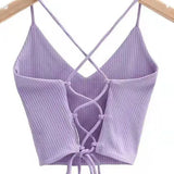 Women Sexy Backless Lace-up Tops Summer Clothes 2024 Fashion Sleeveless V-neck Tops Sexy Club-Outfit