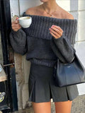 And Winter Women's Uniform Shoulder Simple Solid Color Lantern Sleeve Knitted