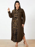ZANZEA Fashion Women Shirt Dress 2022 Spring Autumn Leopard Printed Patchwork Maxi Dresses Long Sleeve Loose Oversize Robe