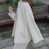 Coat Women's Spring And Autumn 2024 New Style Loose Lazy Pocket Korean Version Simple Knitted Cardigan Girl-Outfit