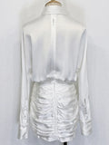 Korean Fashion White Dress For Women Lapel Long Sleeve High Waist Solid Fold Pleated Mini Dresses Female