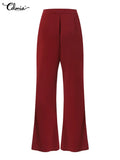 Celmia Elegant Wide Leg Pants 2022 Fashion Women High Waist Buttons Long Trousers Casual Streetwear Solid Party Pantalon