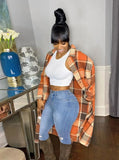 Casual Plaid Button Up Turndown Collar Full Sleeve Long Blouse