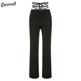 2021 Y2K Bandage Women Straight Pants Solid Elastic High Waist Slim Long Trousers 2021 Fashion Summer Streetwear