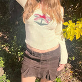 Spice Girl U-Collar Slim And Thin Woolen T-Shirt 2023 Autumn New Lovely Coconut Pattern Sweater-Outfit