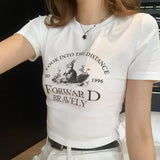 Shoulder Short-Sleeved T-Shirt Female Designer Spice Girl Style Slim Summer T-Shirt Tight Short T-Shirt-Outfit