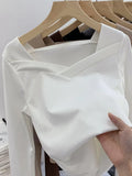 Velvet Bottomed Blouse Women's Autumn And Winter New Design Sense Minority Square Collar Irregular Sanding Western Style Slimming Blouse-Outfit