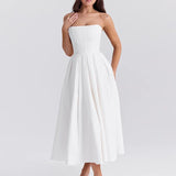 Sexy Women's Summer Wearing A Fish Bone Thoracic Dress Pure Style Hot Girl Repair In The Back Of The Long