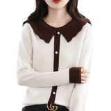 Collar Knitted Sweater Women's 2024 Spring And Autumn New Loose Bottomed Sweaters Show Thin Foreign Style Sweaters-Outfit