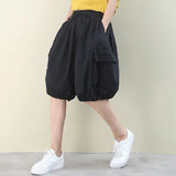 Women's Bloomers Fashion Thin Section Loose Large Size Literary Lace Drawstring Pocket Casual Women's Five-point