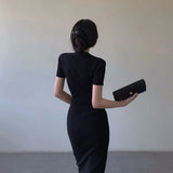 Autumn Winter New Knit Dresses Korean Half Turtleneck Short Sleeve Vestidos Femme Vintage Slim Basics