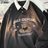Cute Cartoon Bear Anime Hoodie Oversized Sweatshirt Preppy Student POLO Shirt Pullover Vintage Harajuku Casual Winter