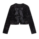 Winter New Women's Wear Temperament Light Ripe Sequins Bow Knot Short Style Coat-Outfit