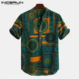 Shirt Ethnic Style Print Short Sleeve Stand Collar Camisa Masculina Casual Tops Streetwear Men Hawaiian Shirts 2021