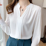 Women Blouse V-Neck Chiffon White Blouse Shirt Tops Long Sleeve Blouse Women Blusas Mujer De Moda 2021 Blouses Femme